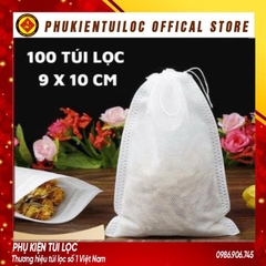 Combo 100 túi lọc trà, cafe,thảo dược có dây rút chất liệu vải không dệt- 9x10cm
