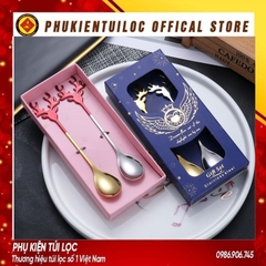 Bộ thìa dĩa sừng hươu inox 304 dụng cụ pha trà, cafe mừng giáng sinh, năm mới- Phukientuiloc.com