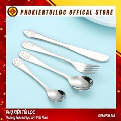 Thìa, dĩa, dao gấu trẻ em inox 410,430,304 mạ vàng thiết kế hiện đại sáng trọng độ dài 13-15-17cm