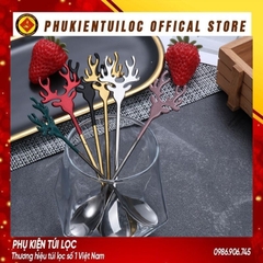 Bộ thìa dĩa sừng hươu inox 304 dụng cụ pha trà, cafe mừng giáng sinh, năm mới- Phukientuiloc.com