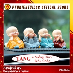 [Tặng 4 Miếng Dính 10K] Bộ Tượng Chú Tiểu Hòa Thượng Tứ Không - Phật Phong Thủy Mini 4 Tư Thế, Trang Trí Xe Hơi, Để Bàn