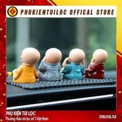 [Tặng 4 Miếng Dính 10K] Bộ Tượng Chú Tiểu Hòa Thượng Tứ Không - Phật Phong Thủy Mini 4 Tư Thế, Trang Trí Xe Hơi, Để Bàn