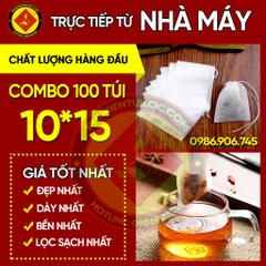 Combo 100 túi lọc trà, cafe,thảo dược có dây rút chất liệu vải không dệt-10x15 cm