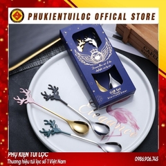 Bộ thìa dĩa sừng hươu inox 304 dụng cụ pha trà, cafe mừng giáng sinh, năm mới- Phukientuiloc.com