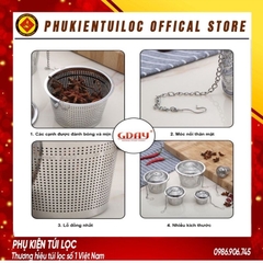 Lọc trà inox 304 cao cấp hình trụ, có dây treo, không gỉ 8 cm ( 2083)