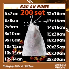 ( Sỉ) Combo 100 Túi lọc trà, cà phê vải không dệt có dây rút - Túi lọc nhiều kích thước