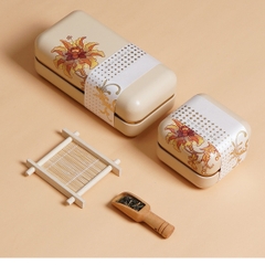 Hộp thiếc đựng trà cạnh tròn hoạ tiết hoa kích thước dài 80*80*56mm