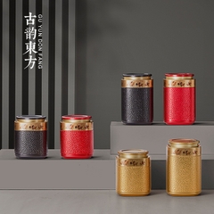 Hộp thiếc tròn nhỏ đựng trà xanh, trà thảo mộc hoa văn nổi- Phukientuiloc