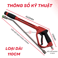 Súng rửa xe cao áp loại dài 110cm- 5000PSI, ống Inox cao cấp