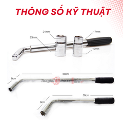 Tay công vặn ốc lốp xe ô tô kèm khẩu 17/19/21/23mm