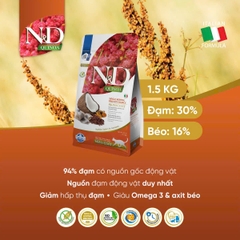 Hạt Adult CAT Quinoa Skin&Coat -Herring, Quinoa, Coconut, Turmeric Farmina N&D | Đẹp da lông Cá trích, Diêm mạch, Dừa, Nghệ Mèo trưởng thành
