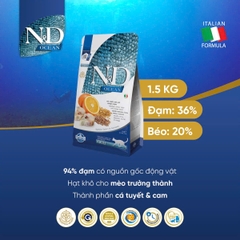 Hạt Adult CAT Ocean Cod, Spelt, Oats & Orange Farmina N&D | Mèo trưởng thành Cá Tuyết, Lúa mì, Yến Mạch & Cam