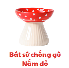 Bát sứ hình Nấm chống gù cho Chó Mèo