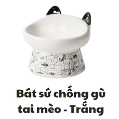 Bát sứ kèm 2 thìa lắp tai Mèo tháo rời chống gù họa tiết