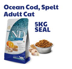 Hạt Adult CAT Ocean Cod, Spelt, Oats & Orange Farmina N&D | Mèo trưởng thành Cá Tuyết, Lúa mì, Yến Mạch & Cam