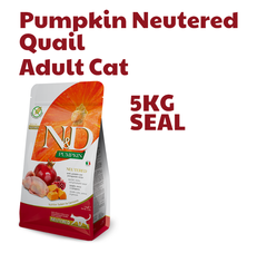 Hạt Adult CAT Pumpkin NEUTERED - Quail, Pumpkin & Pomegranate | Hạt Farmina N&D Chim cun cút, Bí Ngô & Lựu cho Mèo Triệt sản