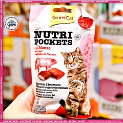 150gr -Malt Vitamin Mix -Nutri Pocket Gimcat - Bánh thưởng giòn có nhân vị Thịt Bò, Cá Hồi, Cỏ Mèo