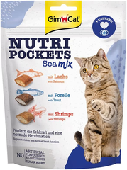 150gr -Sea Mix -Nutri Pocket Gimcat - Bánh thưởng giòn có nhân vị cá hồi và tôm bổ sung taurine
