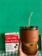 Cốc thủy tinh Gorgous có nắp, ống hút và bao da đi kèm - 450ml có 2 màu