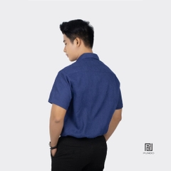 Áo Sơ Mi Nam Đi Biển Tay Ngắn Màu Xanh Đen PUNDO Cổ Bẻ Chất Nhung Tăm Cao Cấp ASMPD333