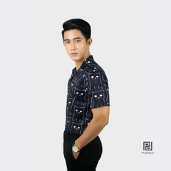 Áo Sơ Mi Đi Biển Vải Lụa Tay Ngắn Nam Họa Tiết Mèo Đen PUNDO Chất Lụa Không Nhăn, Co Giãn Tốt ASMPD039
