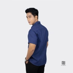 Áo Sơ Mi Nam Đi Biển Tay Ngắn Màu Xanh Đen PUNDO Cổ Bẻ Chất Nhung Tăm Cao Cấp ASMPD333