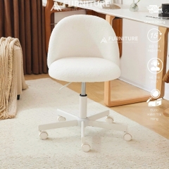 Ghế Trang Điểm Vải Lông Cừu Teddy Purple Hiện Đại Có Tựa Lưng, Ghế Bàn Làm Việc Thiết Kế Không Tay Vịn Dành Cho Nữ | TDY