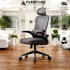 Ghế Công Thái Học 418 Xám – Tựa Đầu, 2 Lưng Đệm Lưới Đỡ Cột Sống, Tay Ghế Điều Chỉnh | Nội Thất Anh Hoàng