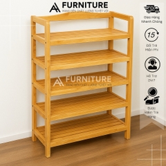 Kệ Giày Dép 5 Tầng Gỗ Cao Su Thiết Kế Rộng Rãi, Để Được 15 Đôi
