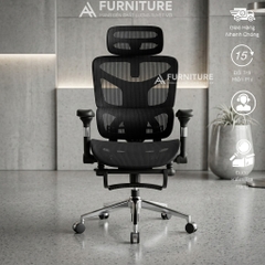 Ghế Xoay Công Thái Học Model 905 Black, Gác chân, Tựa cổ, Tựa Lưng Thay Đổi Linh Hoạt Thiết Kế Bảo Vệ Cột Sống Ngả Lưng 145 Độ