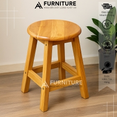 Ghế Gỗ Cao Su Tròn Cao 45cm Màu Tự Nhiên – Lắp Ráp Tiện Lợi, Nhẹ Gọn, Đa Năng | Nội Thất Anh Hoàng