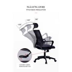 Ghế Xoay Văn Phòng Lưng Lưới Thoáng Khí Có Tựa Đầu Điều Chỉnh | 5004 | Nội Thất Anh Hoàng