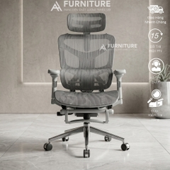 Ghế Xoay Công Thái Học Model 905 Grey, Gác chân, Tựa cổ, Tựa Lưng Thay Đổi Linh Hoạt Thiết Kế Bảo Vệ Cột Sống Ngả Lưng 145 Độ