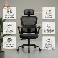 Ghế Xoay Văn Phòng Công Thái Học N30 Black Form Rộng Châu Âu, Thiết Kế Tùy Chỉnh Các Bộ Phận Hỗ Trợ Tư Thế Ngồi Chuẩn