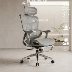 Ghế Xoay Công Thái Học Model 905 Grey, Gác chân, Tựa cổ, Tựa Lưng Thay Đổi Linh Hoạt Thiết Kế Bảo Vệ Cột Sống Ngả Lưng 145 Độ