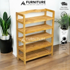 Kệ Giày Dép 5 Tầng Gỗ Cao Su Thiết Kế Rộng Rãi, Để Được 15 Đôi