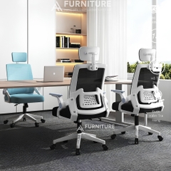 Ghế Xoay Văn Phòng Model 588 Grey - Thiết Kế Ergonomic Hỗ Trợ Cột Sống, Tựa Đầu Điều Chỉnh Phù Hợp Làm Việc Và Học Tập
