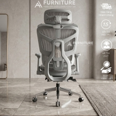 Ghế Xoay Công Thái Học Model 905 Grey, Gác chân, Tựa cổ, Tựa Lưng Thay Đổi Linh Hoạt Thiết Kế Bảo Vệ Cột Sống Ngả Lưng 145 Độ