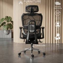 Ghế Công Thái Học Model 900 Black Full Lưới Có Chỉnh Mâm, Gác Chân - Ghế Xoay Văn Phòng Ngả Lưng Thư Giãn | Nội Thất Anh Hoàng