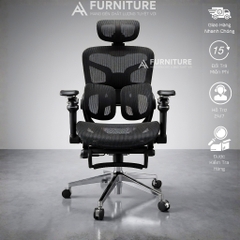 Ghế Văn Phòng Công Thái Học Cao Cấp Tanji 621 Pro Grey - Tựa Lưng 2D, Mâm Trượt, Lưng Nâng Hạ, Tay 6D, Ngả Lưng, Gác Chân