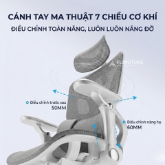 Ghế Công Thái Học E18 Grey Có Gác Chân - Ghế Xoay Văn Phòng Lưng Lưới Ngả 145 Độ Chống Đau Lưng