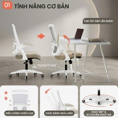 Ghế Xoay Văn Phòng Lưng Lưới DBS - Ghế Làm Việc Công Thái Học Cao Cấp, Tay Nâng Linh Hoạt | Nội Thất Anh Hoàng