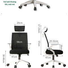 Ghế Văn Phòng, Ghế Lưng Lưới Công Thái Học Ergonomic Thông Minh Hỗ Trợ Giảm Đau Mỏi Lưng | 401 Đen | Nội Thất Anh Hoàng