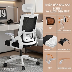 Ghế Xoay Văn Phòng Model 588 Grey - Thiết Kế Ergonomic Hỗ Trợ Cột Sống, Tựa Đầu Điều Chỉnh Phù Hợp Làm Việc Và Học Tập