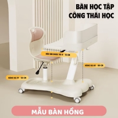 Bàn Ghế Học Sinh Công Thái Học Màu Hồng – Tiết Kiệm Không Gian, Điều Chỉnh Linh Hoạt An Toàn Cho Bé | BGCB88 | Nội Thất Anh Hoàng