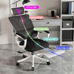 Ghế Xoay Văn Phòng 2 In 1 Màu Xám, Ghế Công Thái Học, Ghế Game Tựa Đầu 3d, Lưng Ghế Có Thể Ngả 145° | 006 | Nội Thất Anh Hoàng