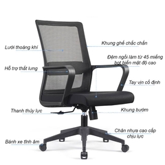 Ghế Xoay Văn Phòng Lưng Lưới Thoáng Khí Chân Nhựa Đúc | 1003 | Nội Thất Anh Hoàng