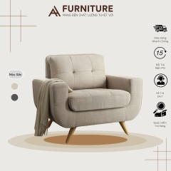 Ghế Sofa Đơn Bọc Vải Bố Cao Cấp Chân Gỗ, Sofà Đơn Loại To Dày Vải Bố Đẹp Dễ Vệ Sinh | SOFA H4-BG | Nội Thất Anh Hoàng