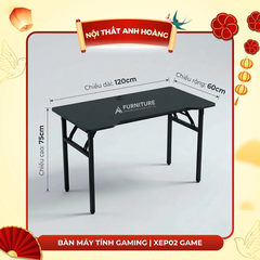 Bàn Máy Tính Gaming Có Thể Xếp Gọn Mặt Màu Đen Viền Đen Đã Lắp Sẵn Tiện Lợi | XEP02 GAME | Nội Thất Anh Hoàng
