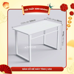 Bàn Gỗ Để Máy Tính Màu Trắng Basic Style Size 120x60 Cao 75cm - Bàn Học Tập Văn Phòng Tối Giản | Mã U02 | Nội Thất Anh Hoàng